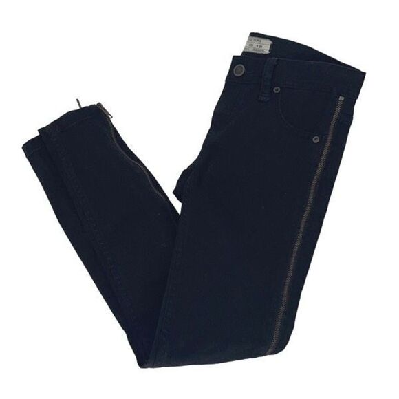 Free People Womens Levon Side Zipper Skinny Jeans Stretch Denim Black Size 25 - Picture 1 of 10